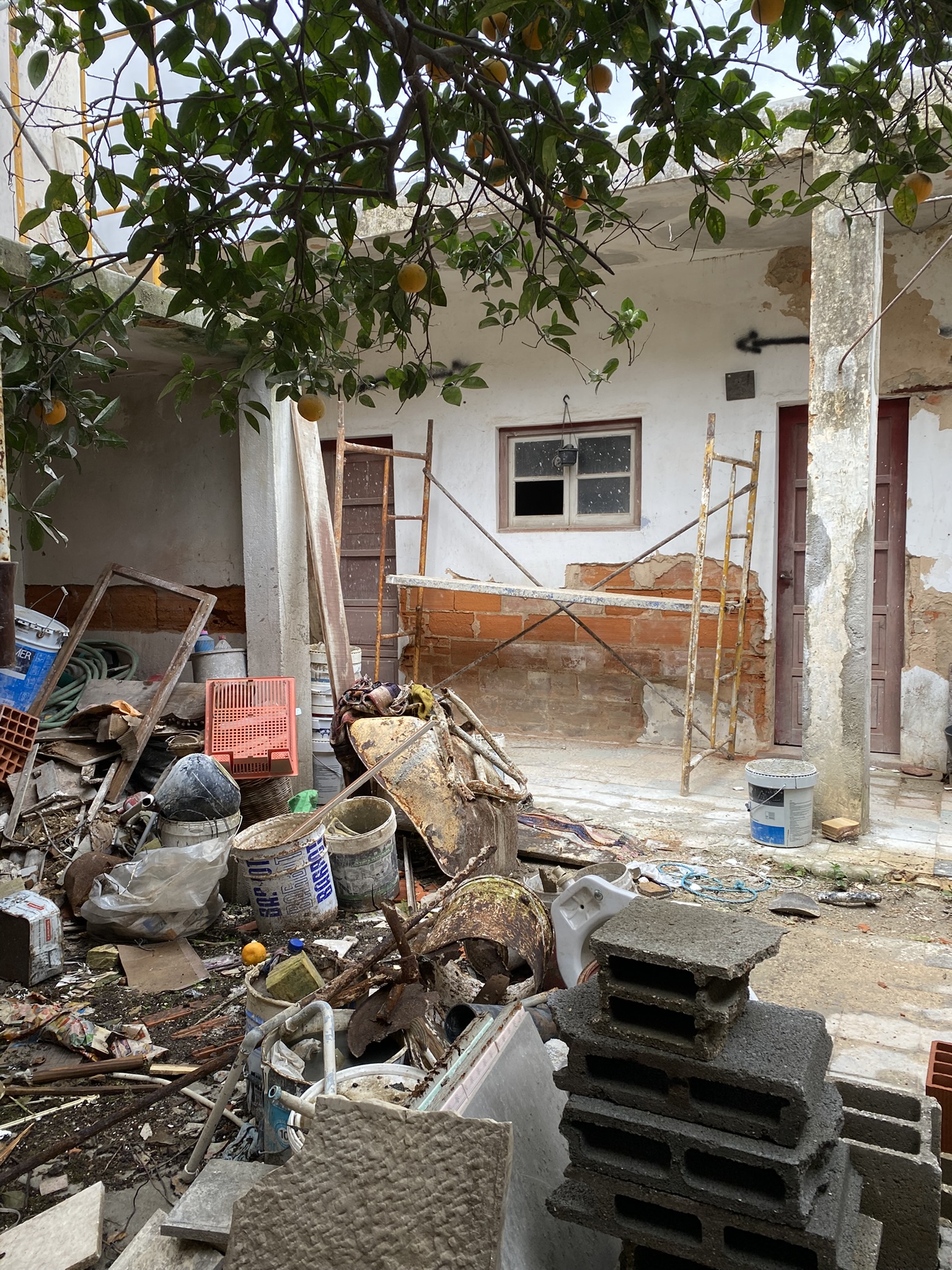 Courtyard image of kitchen wall and shared hallway door