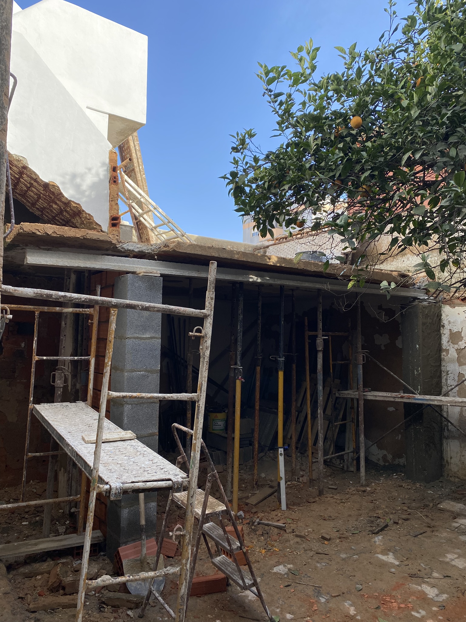 Courtyard image of galeria with new beam installed