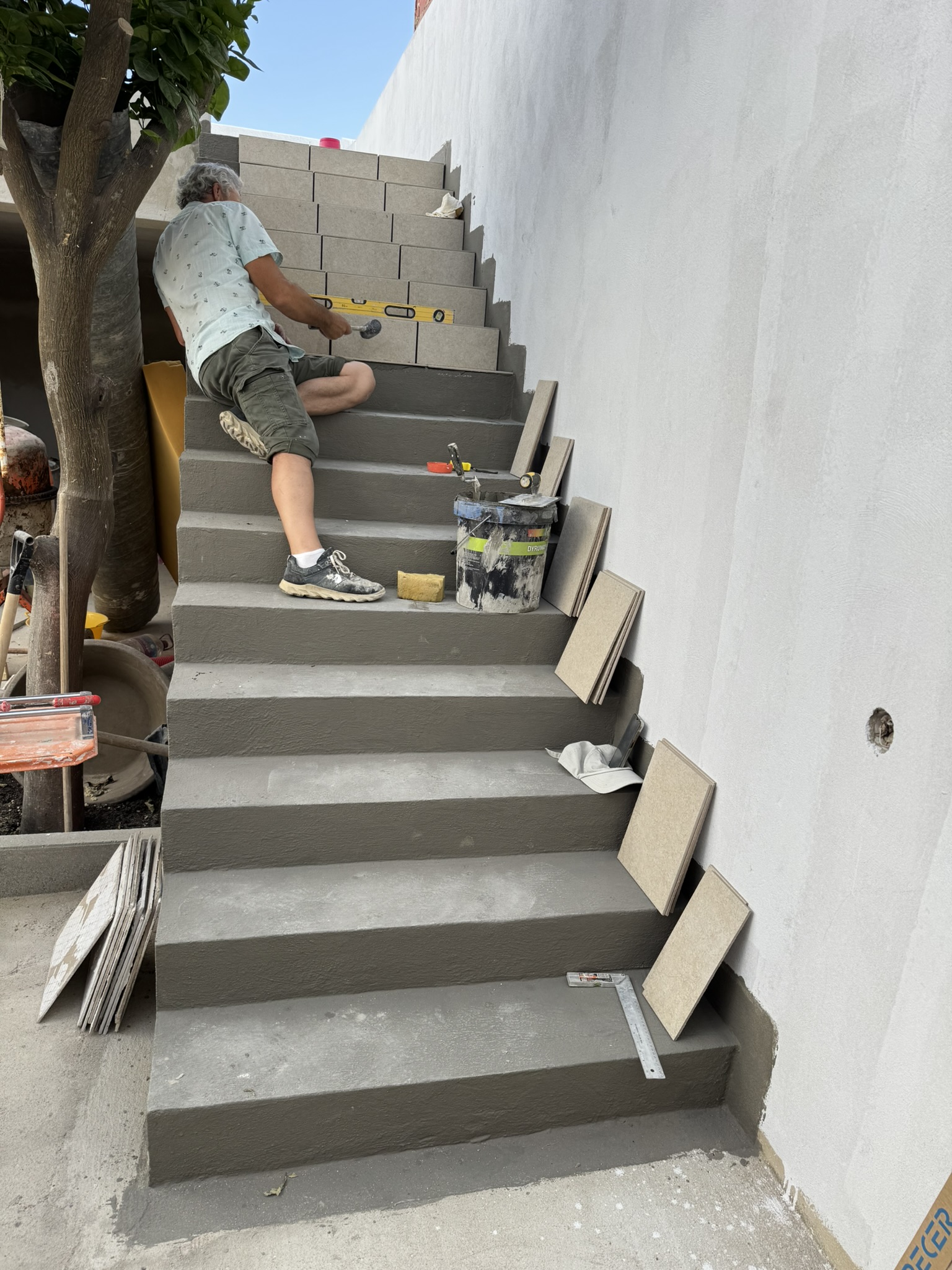 Tiles going on stairs